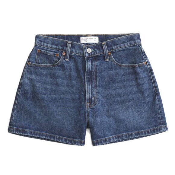 Abercrombie & Fitch A&F High Rise 4" Mom Denim Jean Shorts Cherry Embroidery New - Picture 1 of 4